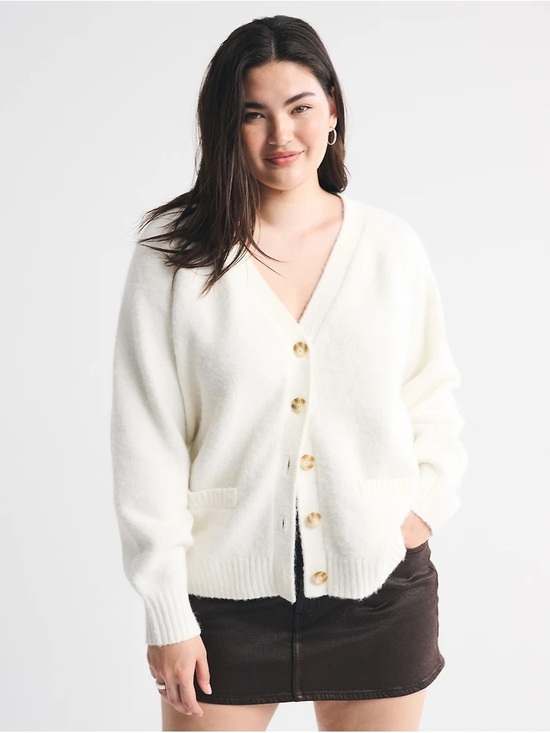 Abercrombie & Fitch Sweaters - NWT Abercrombie Oversized Dad V-Neck Cardigan - White